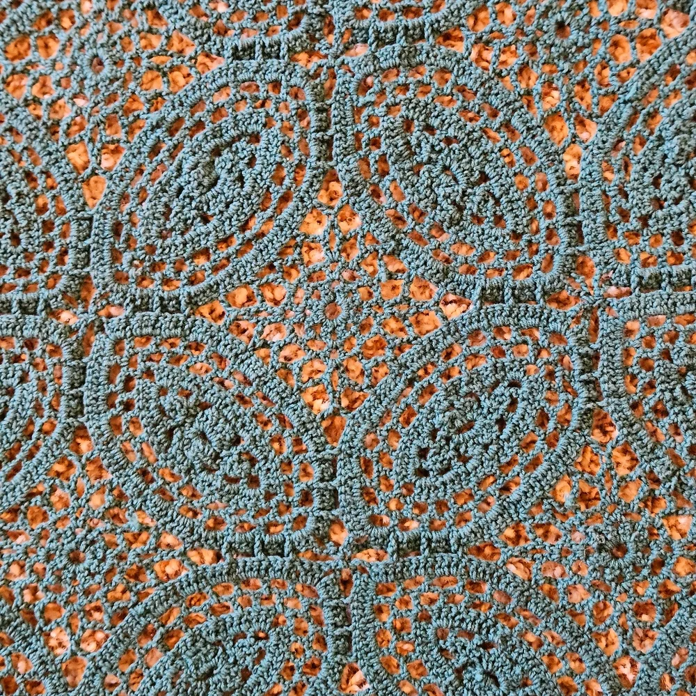 Vintage Dark Green Crocheted Throw Blanket With Tassels 54x48 in - Picture 6 of 6